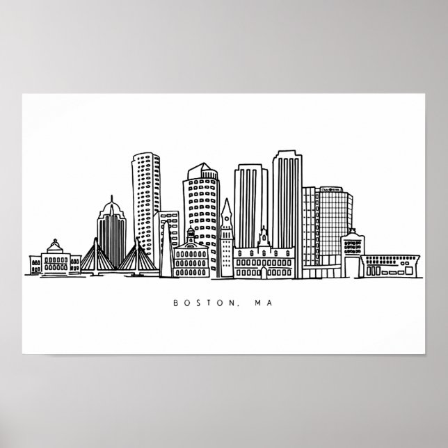 Minimalist Boston City Skyline Illustration Poster (Framsidan)