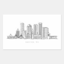 Minimalist Boston City Skyline Illustration Rektangulärt Klistermärke