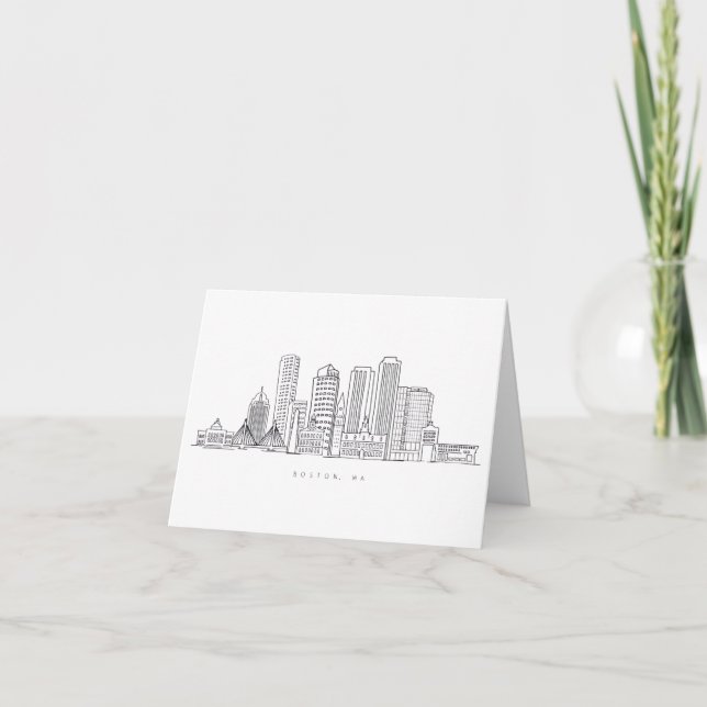 Minimalist Boston City Skyline Illustration Tack Kort (Framsida)