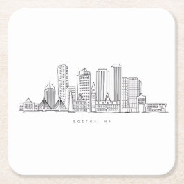 Minimalist Boston City Skyline Illustration Underlägg Papper Kvadrat