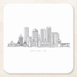 Minimalist Boston City Skyline Illustration Underlägg Papper Kvadrat