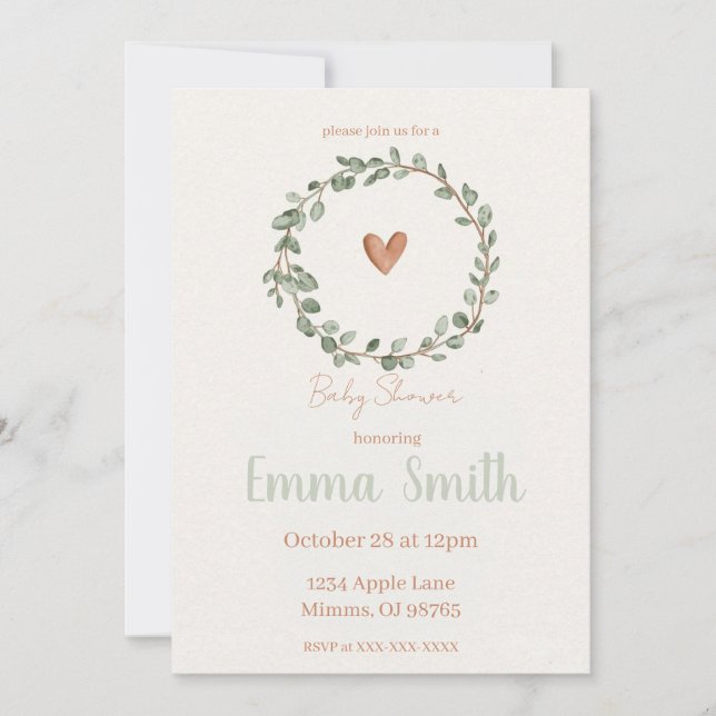 Minimalist Botanical Baby Shower Invitation Inbjudningar (Framsida)