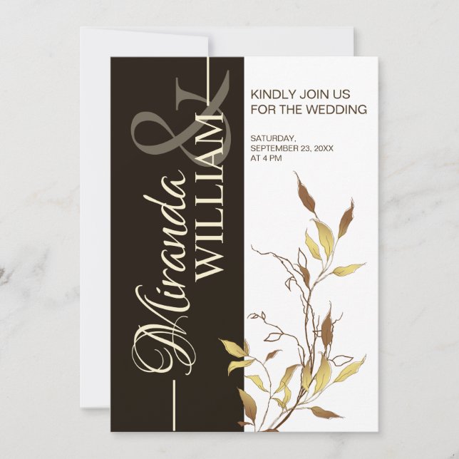 Minimalist Botanical Brown Wedding Invitation Inbjudningar (Framsida)