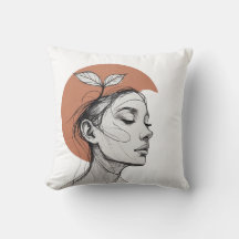 Minimalist Botanical Face – One Line Art Pillow