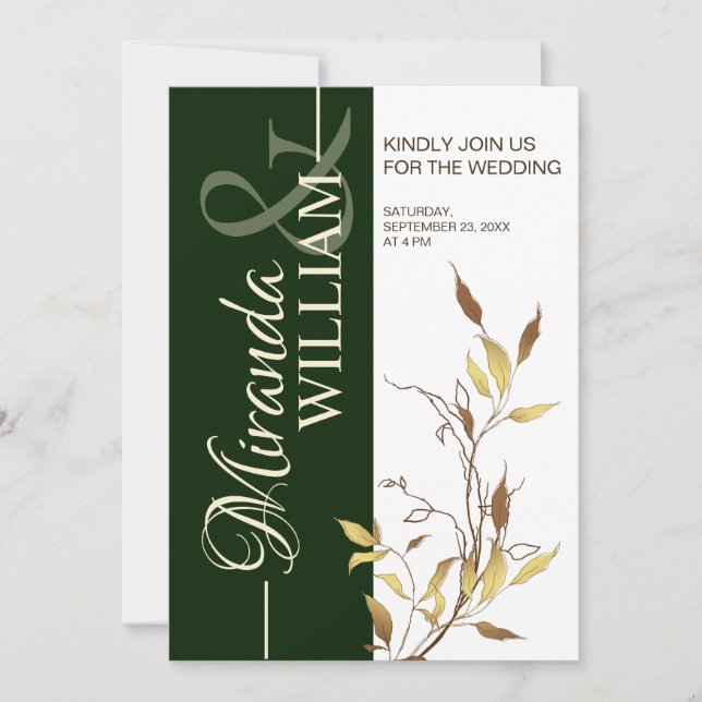 Minimalist Botanical Green Wedding Invitation Inbjudningar (Framsida)