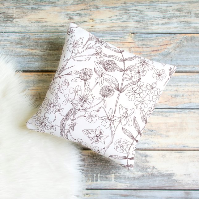 Minimalist Botanical Line Art Throw Pillow Kudde (Skapare uppladdad)