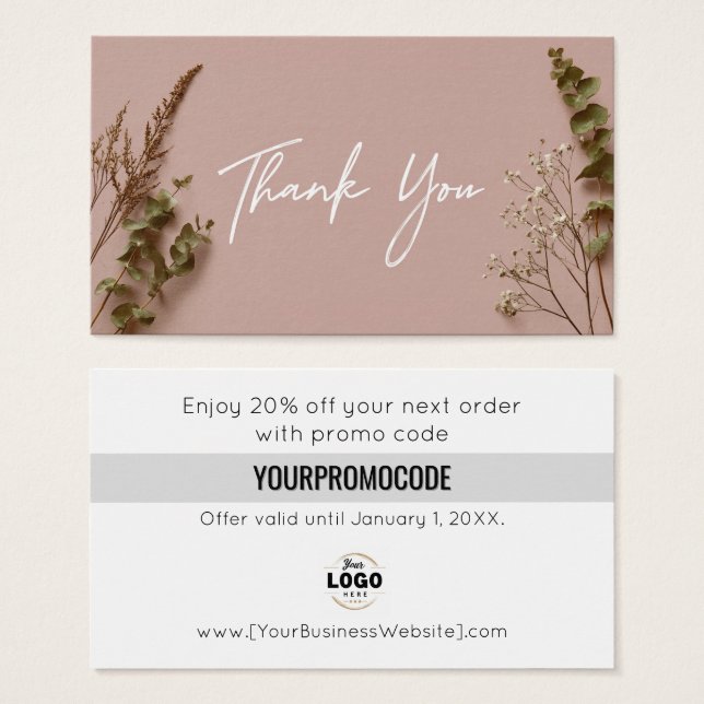 Minimalist Botanical Thank You Discount Card Visitkort (Framsida & baksida)