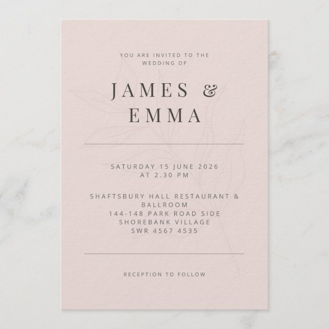 Minimalist Botanical |Warm Blush Inbjudningar (Framsida)