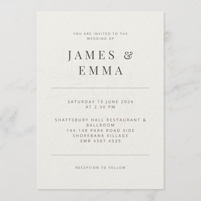 Minimalist Botanical | Warm White Inbjudningar (Framsida)