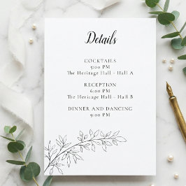 Minimalist Botanical Wedding Details Card Black Tilläggskort
