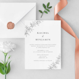 Minimalist Botanical Wedding Elegant Black White  Inbjudningar