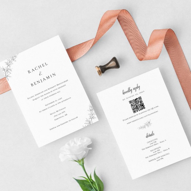 Minimalist Botanical Wedding Elegant QR Code Inbjudningar (Skapare uppladdad)
