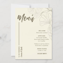 Minimalist Botanical Wedding Menu Card Magnetisk Inbjudningskort