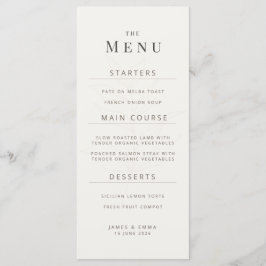 Minimalist Botanical Wedding Menu | Warm White Meny