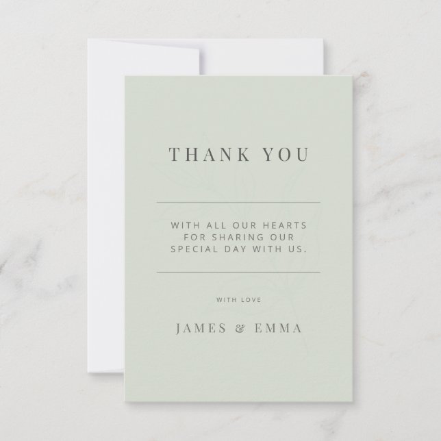 Minimalist Botanical Wedding Pale Sage Tack Kort (Framsida)