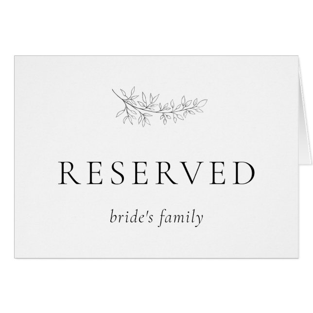 Minimalist Botanical Wedding Reserved Seating Card Hälsningskort (Framsidan Horizontal)