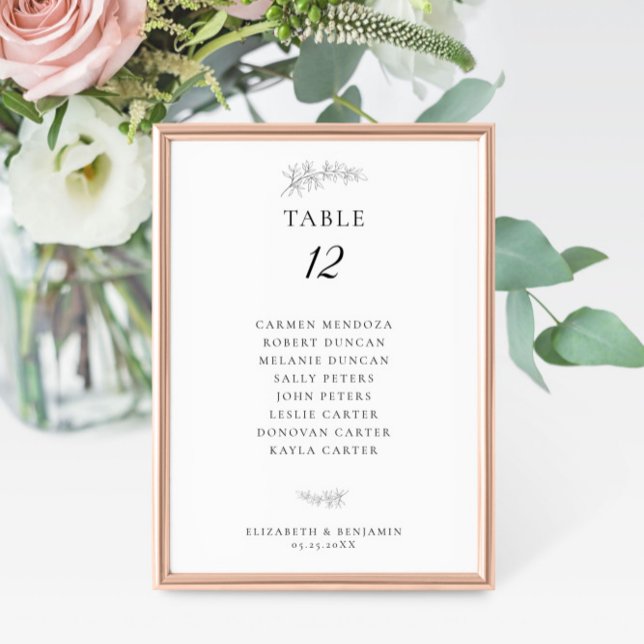 Minimalist Botanical Wedding Seating Chart Budget Bordsnummer (Skapare uppladdad)