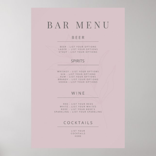 Minimalist Botanical Wedding Sign Dusky Rose Poster (Framsidan)