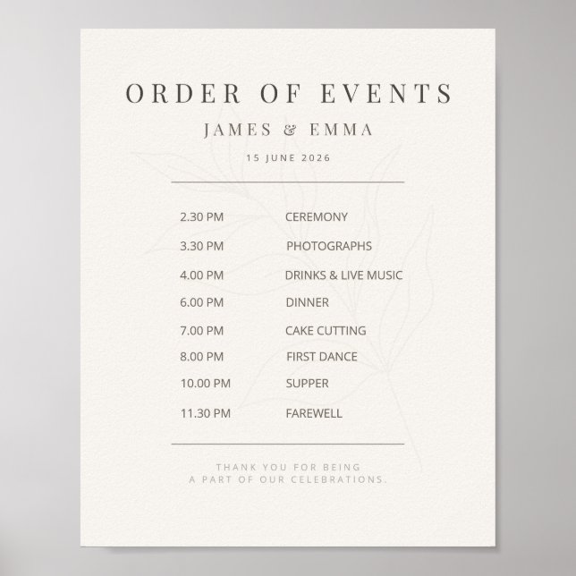 Minimalist Botanical Wedding Sign | Warm White Poster (Framsidan)