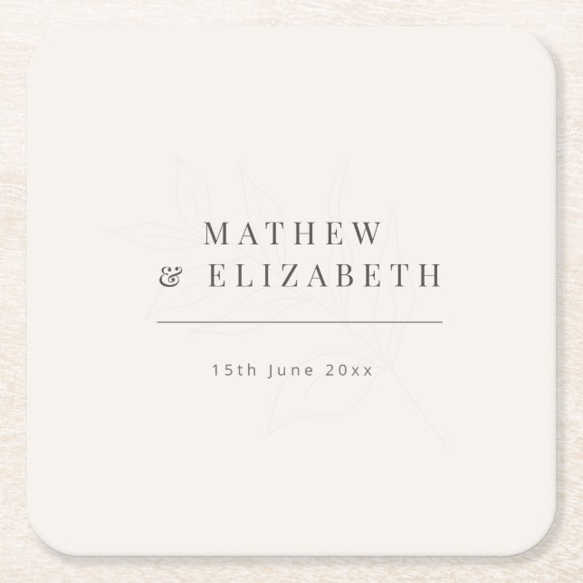 Minimalist botanical Wedding  | Warm White Underlägg Papper Kvadrat (Framsidan)