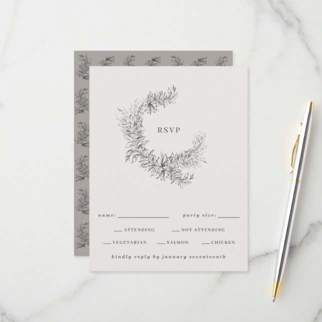 Minimalist Botanical Wreath Wedding OSA Kort (Fram/Back In Situ)