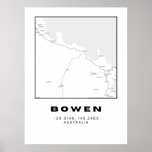 Minimalist Bowen Karta med koordinater Poster