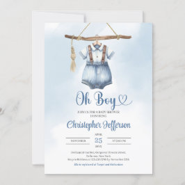 Minimalist Boy Blue Denim Clothes Baby Shower Inbjudningar