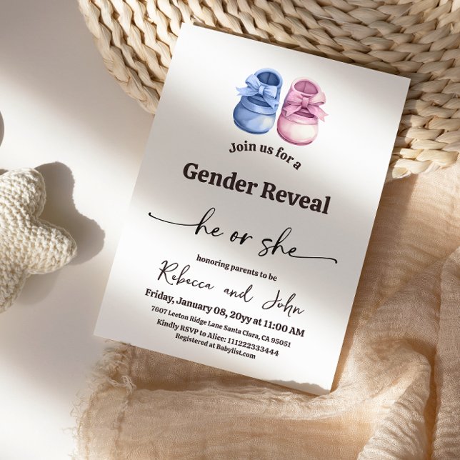 Minimalist Boy or Girl Baby Boots Gender Reveal Inbjudningar (Skapare uppladdad)