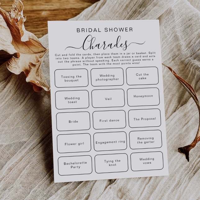 Minimalist Bridal Shower Charades Game Inbjudningar (Minimalist Bridal Shower Charades Game Invitation)