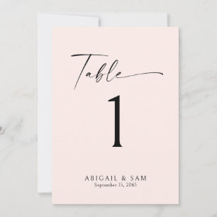 Minimalist bröllopsbordnummer i rosé inbjudningar