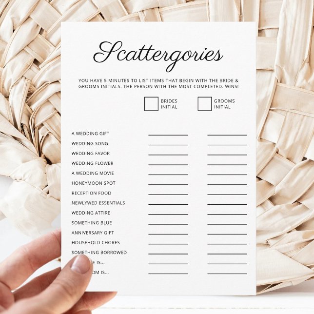 Minimalist bröllopsdusch manus Scattergories spel Julkort (Skapare uppladdad)