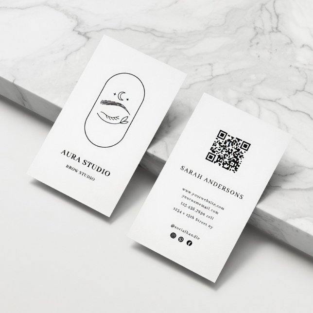 Minimalist Brow Artist Business Card with QR Code  Visitkort (Skapare uppladdad)