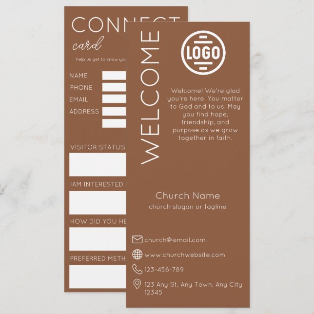 Minimalist Brown Church Connection Card Inbjudningar (Fram/baksida)