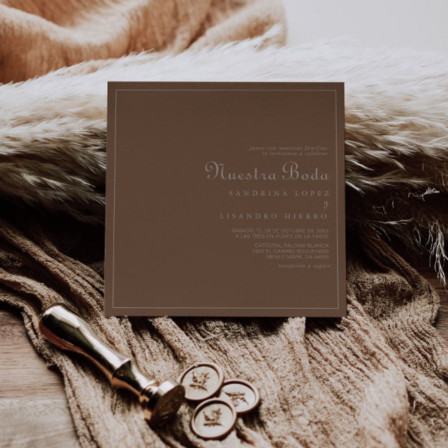 Minimalist Brown Evening Boho Nuestra Boda Bröllop Inbjudningar (Skapare uppladdad)