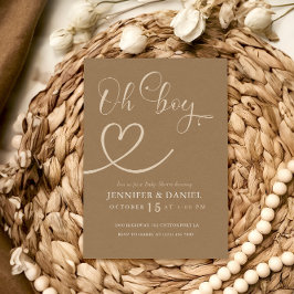 Minimalist Brown Tan Elegant Oh Boy Baby Shower Inbjudningar