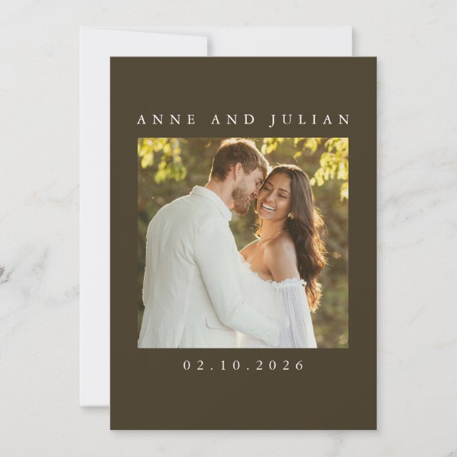 Minimalist Brown Wedding Invitation with a photo Inbjudningar (Framsida)
