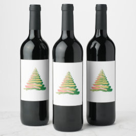 Minimalist Brushstroke Christmas Tree Vinflaska Etikett