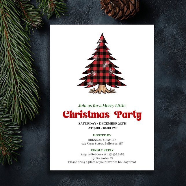 Minimalist Buffalo Check Christmas Party Invite Inbjudningar (Minimalist Buffalo Check Christmas Party Invite)
