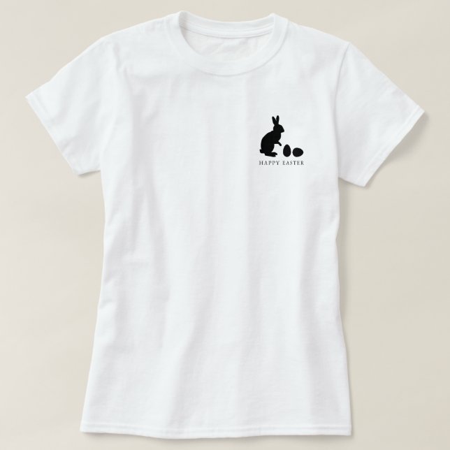 Minimalist Bunny And Eggs In Black Happy Easter T Shirt (Design framsida)
