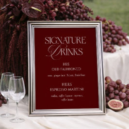 Minimalist Burgundy Wedding Signature Drinks Poster