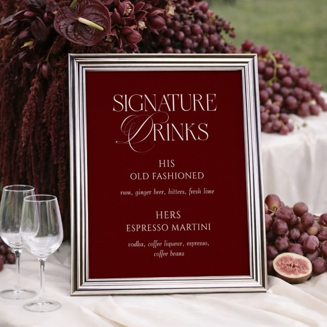 Minimalist Burgundy Wedding Signature Drinks Poster (Skapare uppladdad)