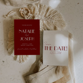 Minimalist Burgundy Whimsical Retro Wedding Spara Datumet