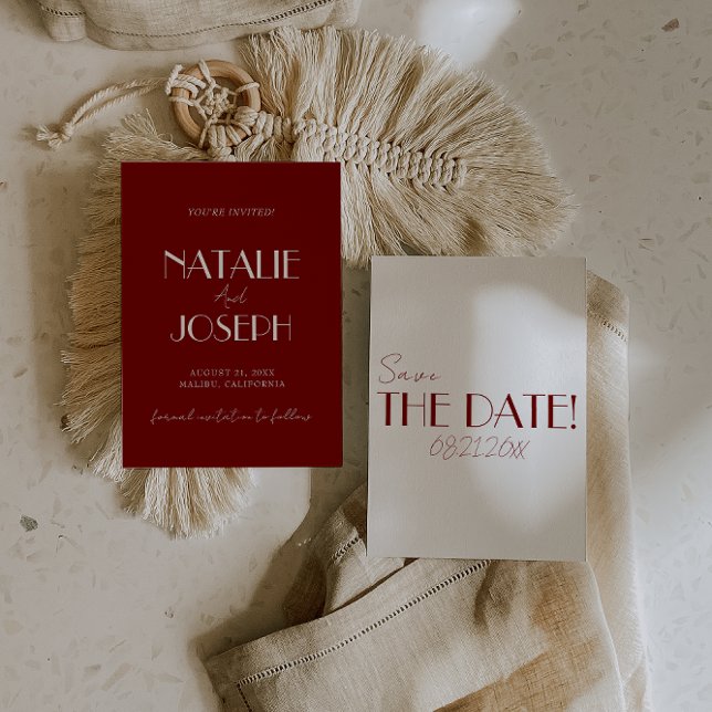 Minimalist Burgundy Whimsical Retro Wedding Spara Datumet (Skapare uppladdad)