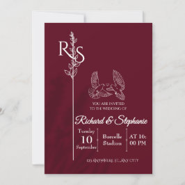 Minimalist Burgundy & White Birds Wedding Invite Inbjudningar