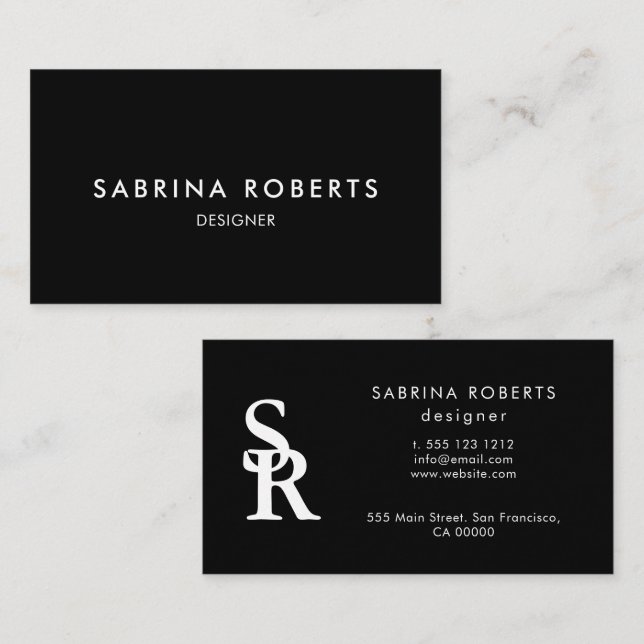 Minimalist Business Card Elegant Black and White  Visitkort (Fram/baksida)