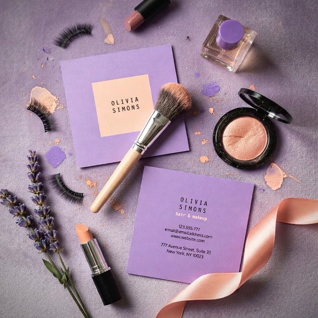 Minimalist Business Cards Fyrkantigt Visitkort (Minimalist and Luxury violet custom business card for beauty salon)