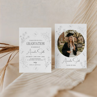 Minimalist Butterfly Floral Graduation Invite Inbjudningar