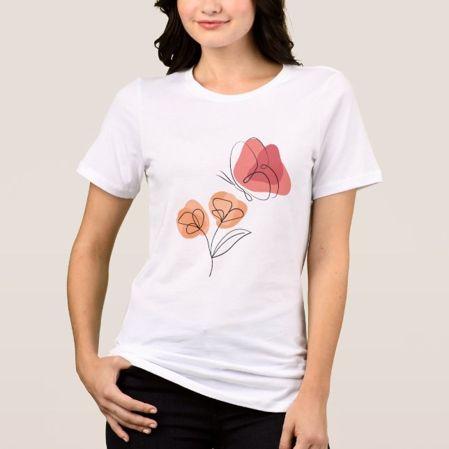 Minimalist Butterfly & Floral Line Art  T Shirt (Framsida)