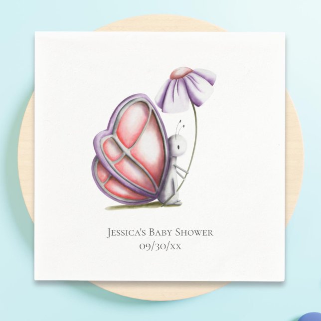 Minimalist Butterfly Flower Baby Shower Pappersservett (Skapare uppladdad)