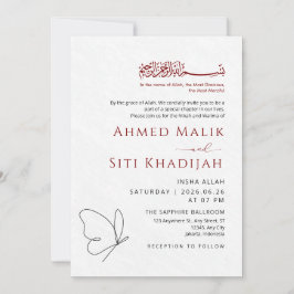 Minimalist Butterfly One Line Art Islamic Wedding Inbjudningar
